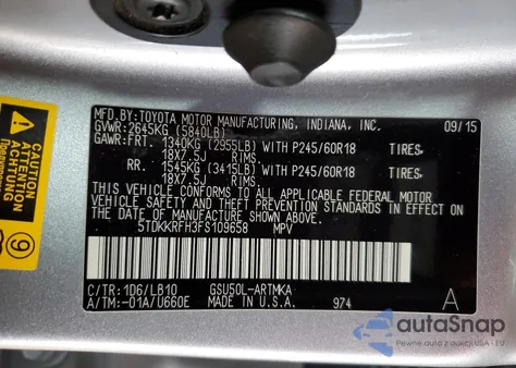 2015 Toyota Highlander Xle from USA, damaged, VIN 5TDKKRFH3FS109658